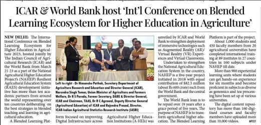 Shri Narender Singh Tomar Minister for Agriculture and Farmers' Welfare of India, 
        inaugurated Blended Learning Platform during 3 Days ICBLE- 2023