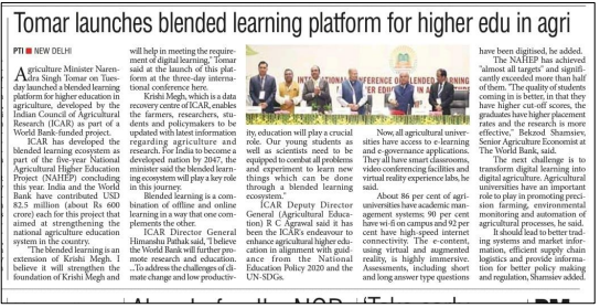 Shri Narender Singh Tomar Minister for Agriculture and Farmers' Welfare of India, 
inaugurated Blended Learning Platform during 3 Days ICBLE- 2023